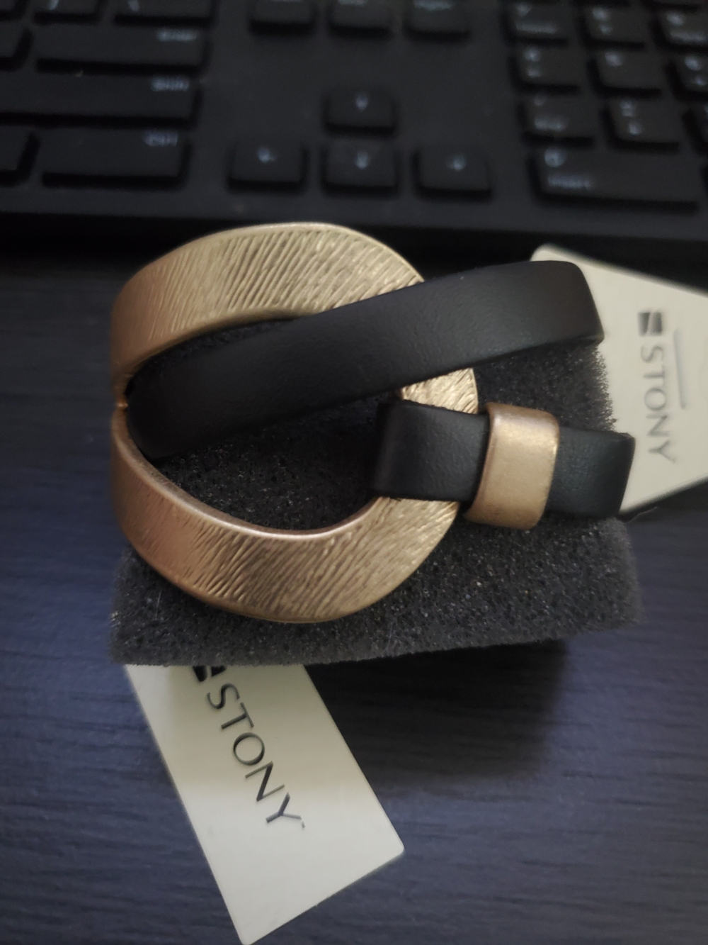 Cash & Stony Black Leather Bracelet with Gold Accent